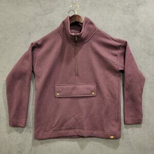 Waffle-Knit Half-Zip Pullover Hoodie - Dusty Mauve